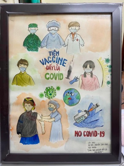 Tranh vẽ cổ vũ các bác sĩ, mong dịch COVID-19 mau đi để học sinh tới trường