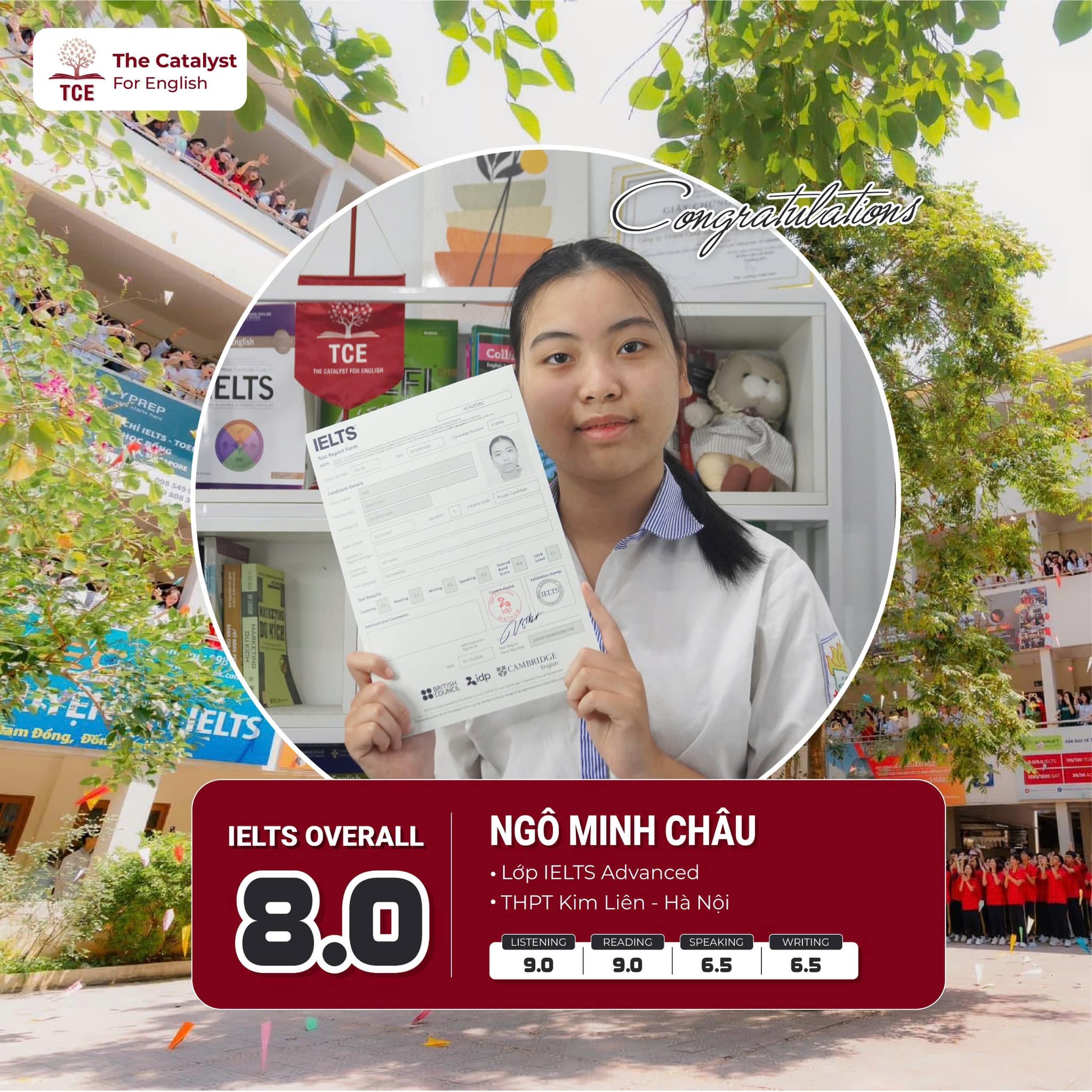 Chúc mừng em Minh Châu cựu học sinh THCS Thái Thịnh chinh phục thành công chứng chỉ N2 tiếng Nhật và đạt 8.0 IELTS Overall!!