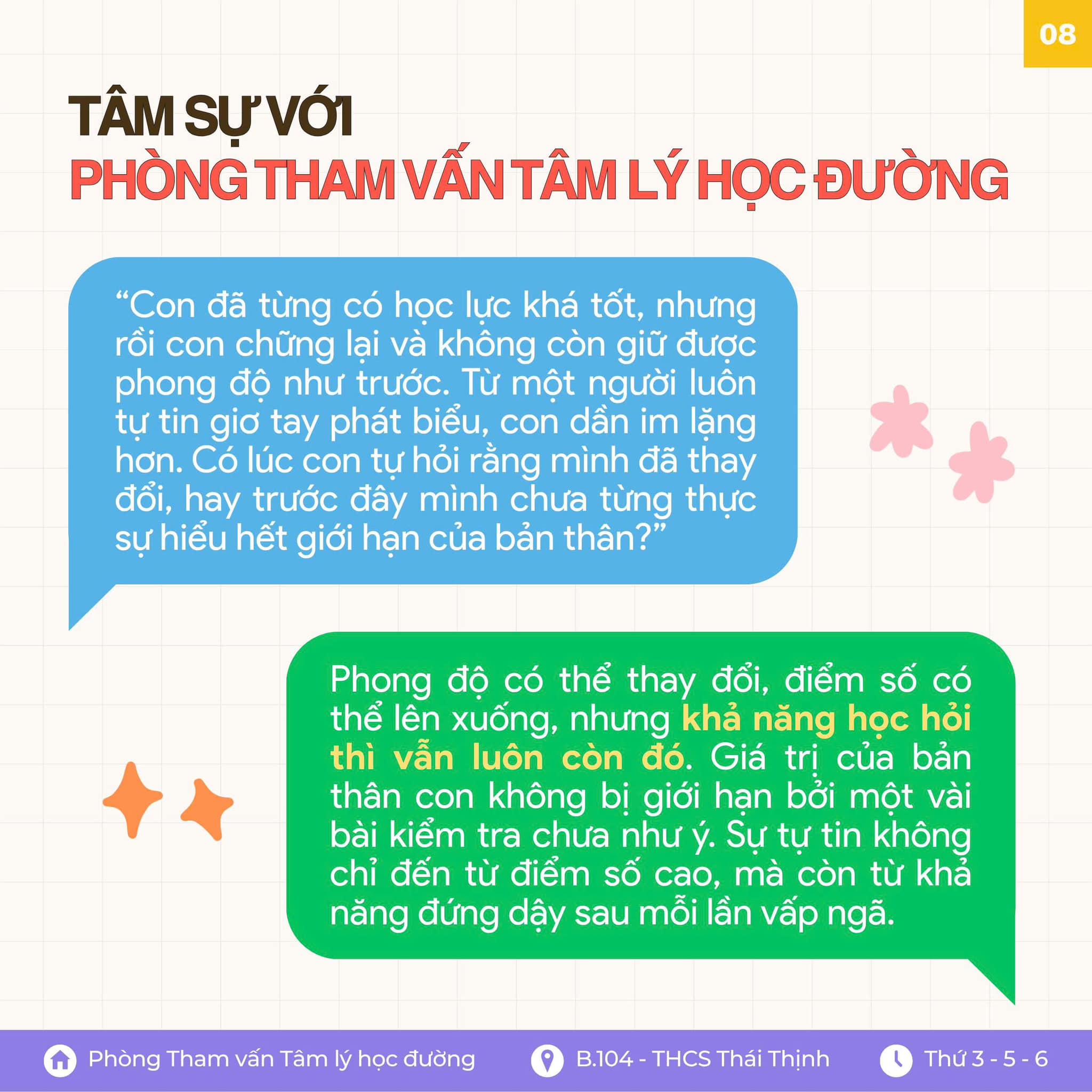 Lời hồi âm từ Phòng Tham vấn Tâm lý học đường - Số 08