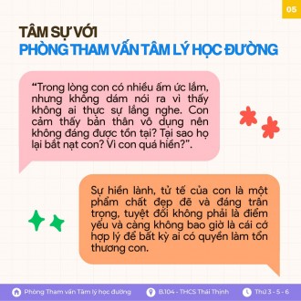 Lời hồi âm từ Phòng Tham vấn Tâm lý học đường - Số 05